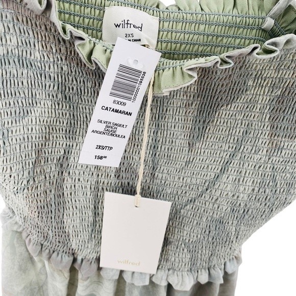 Aritzia Wilfred Size XXS Catamaran‎ Ruffle Mini Dress Silver Sage Green Coquette - Picture 4 of 9